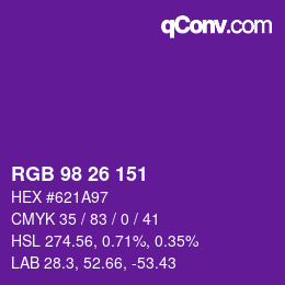 Color code: RGB 98 26 151 | qconv.com