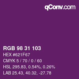 Color code: RGB 98 31 103 | qconv.com