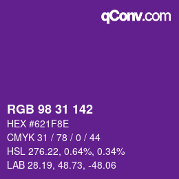 Color code: RGB 98 31 142 | qconv.com