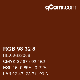 Color code: RGB 98 32 8 | qconv.com