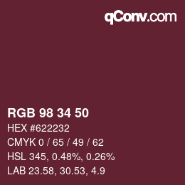 Farbcode: RGB 98 34 50 | qconv.com