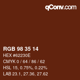 Color code: RGB 98 35 14 | qconv.com