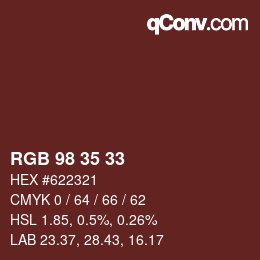 Color code: RGB 98 35 33 | qconv.com