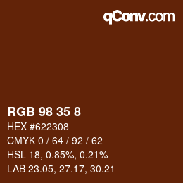 Color code: RGB 98 35 8 | qconv.com