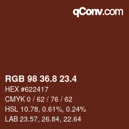 カラーコード: RGB 98 36.8 23.4 | qconv.com
