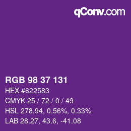 Color code: RGB 98 37 131 | qconv.com