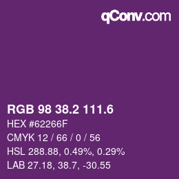 カラーコード: RGB 98 38.2 111.6 | qconv.com