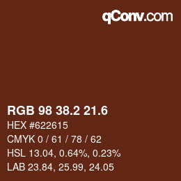 カラーコード: RGB 98 38.2 21.6 | qconv.com