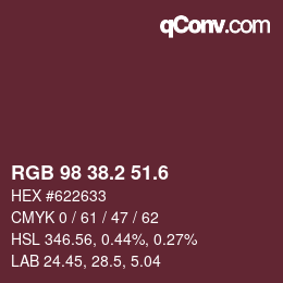 カラーコード: RGB 98 38.2 51.6 | qconv.com