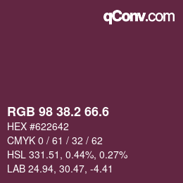 カラーコード: RGB 98 38.2 66.6 | qconv.com