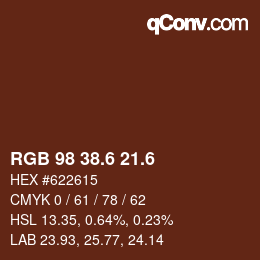 カラーコード: RGB 98 38.6 21.6 | qconv.com