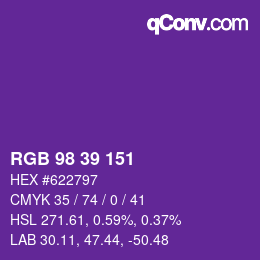 颜色代码: RGB 98 39 151 | qconv.com