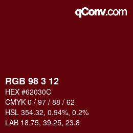 カラーコード: RGB 98 3 12 | qconv.com