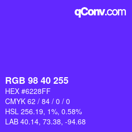 Color code: RGB 98 40 255 | qconv.com