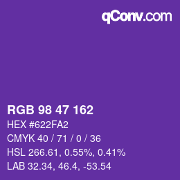 Color code: RGB 98 47 162 | qconv.com