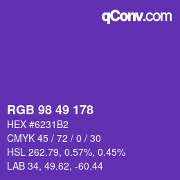 Color code: RGB 98 49 178 | qconv.com