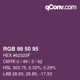 カラーコード: RGB 98 50 95 | qconv.com