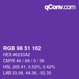 Color code: RGB 98 51 162 | qconv.com