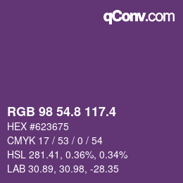 カラーコード: RGB 98 54.8 117.4 | qconv.com