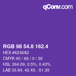 カラーコード: RGB 98 54.8 162.4 | qconv.com