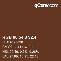 カラーコード: RGB 98 54.8 32.4 | qconv.com