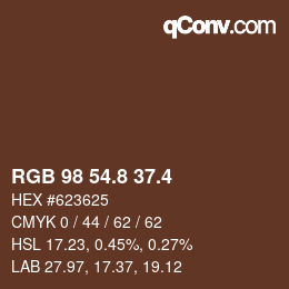 カラーコード: RGB 98 54.8 37.4 | qconv.com