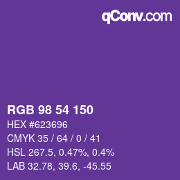 颜色代码: RGB 98 54 150 | qconv.com