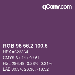 カラーコード: RGB 98 56.2 100.6 | qconv.com