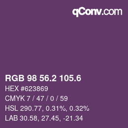 カラーコード: RGB 98 56.2 105.6 | qconv.com