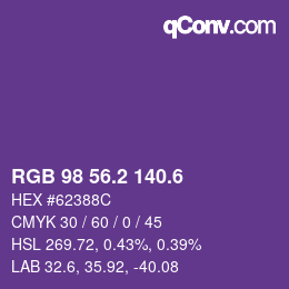 カラーコード: RGB 98 56.2 140.6 | qconv.com