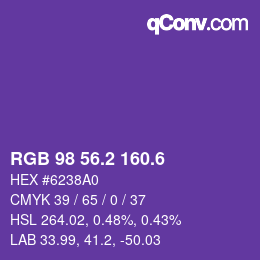 カラーコード: RGB 98 56.2 160.6 | qconv.com