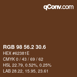 カラーコード: RGB 98 56.2 30.6 | qconv.com