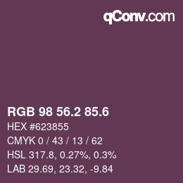 カラーコード: RGB 98 56.2 85.6 | qconv.com