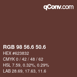 カラーコード: RGB 98 56.6 50.6 | qconv.com