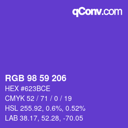 Color code: RGB 98 59 206 | qconv.com