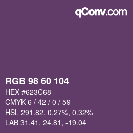 颜色代码: RGB 98 60 104 | qconv.com