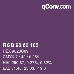 Color code: RGB 98 60 105 | qconv.com