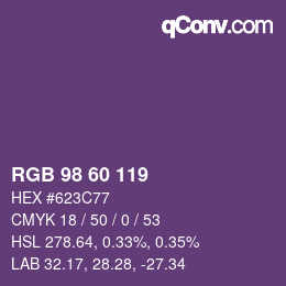 颜色代码: RGB 98 60 119 | qconv.com