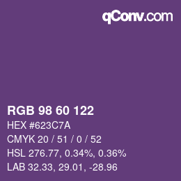 カラーコード: RGB 98 60 122 | qconv.com