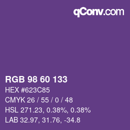 カラーコード: RGB 98 60 133 | qconv.com