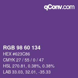 颜色代码: RGB 98 60 134 | qconv.com