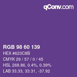 颜色代码: RGB 98 60 139 | qconv.com
