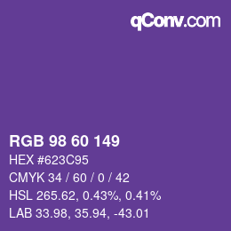 カラーコード: RGB 98 60 149 | qconv.com