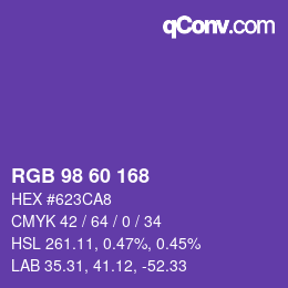 カラーコード: RGB 98 60 168 | qconv.com