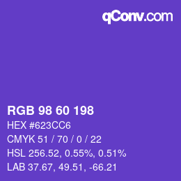 カラーコード: RGB 98 60 198 | qconv.com