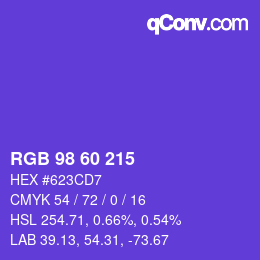 カラーコード: RGB 98 60 215 | qconv.com
