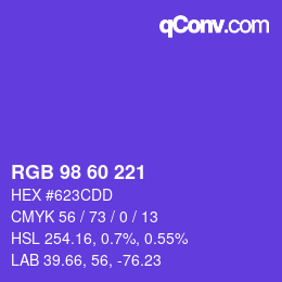 颜色代码: RGB 98 60 221 | qconv.com
