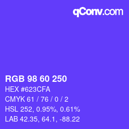 カラーコード: RGB 98 60 250 | qconv.com