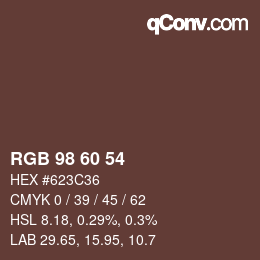 カラーコード: RGB 98 60 54 | qconv.com