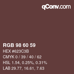 カラーコード: RGB 98 60 59 | qconv.com